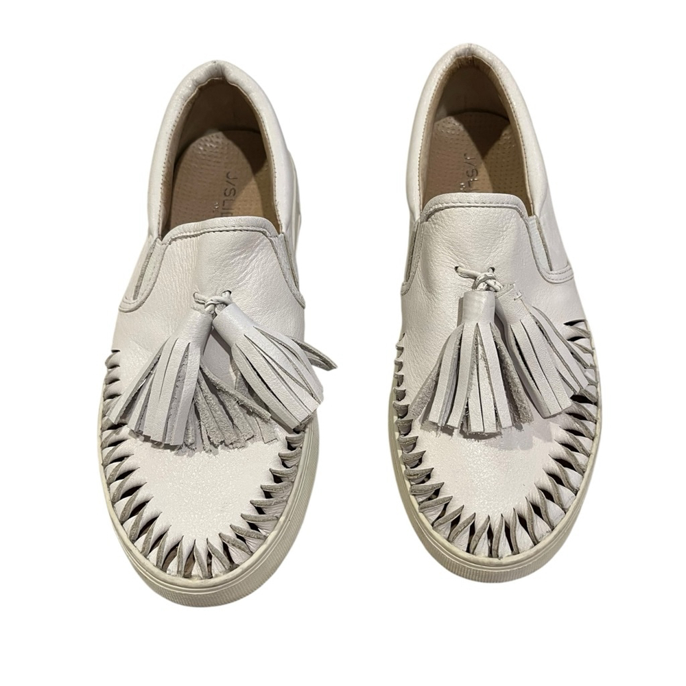 Women's J/Slides White Leather Tassel Slip-On Shoes Sneakers 7 - Picture 4 of 8